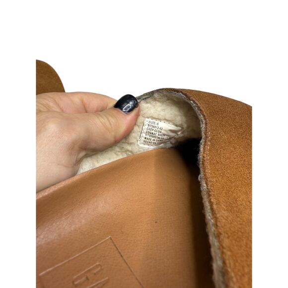Gap Cozy Clog Women's 6 in Cognac Suede Boho Faux Fur Lined - Picture 2 of 7